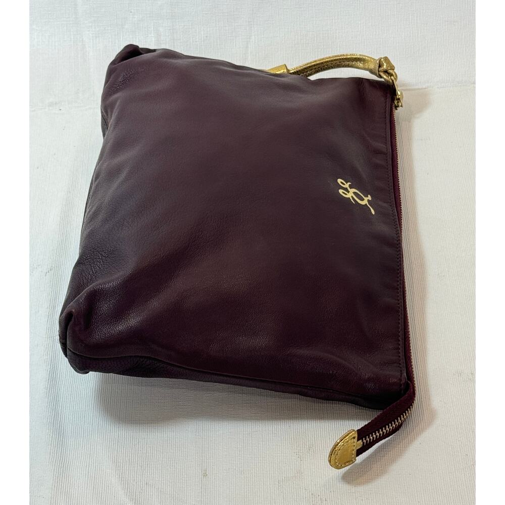Figue Burgundy Leather Clutch Handbag Gold Tassel Logo With Dust Bag - Picture 3 of 9